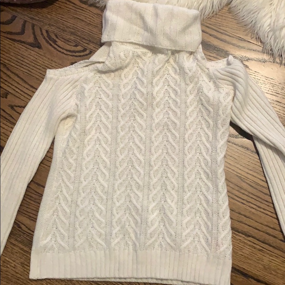 Cream turtleneck with Open Shoulders